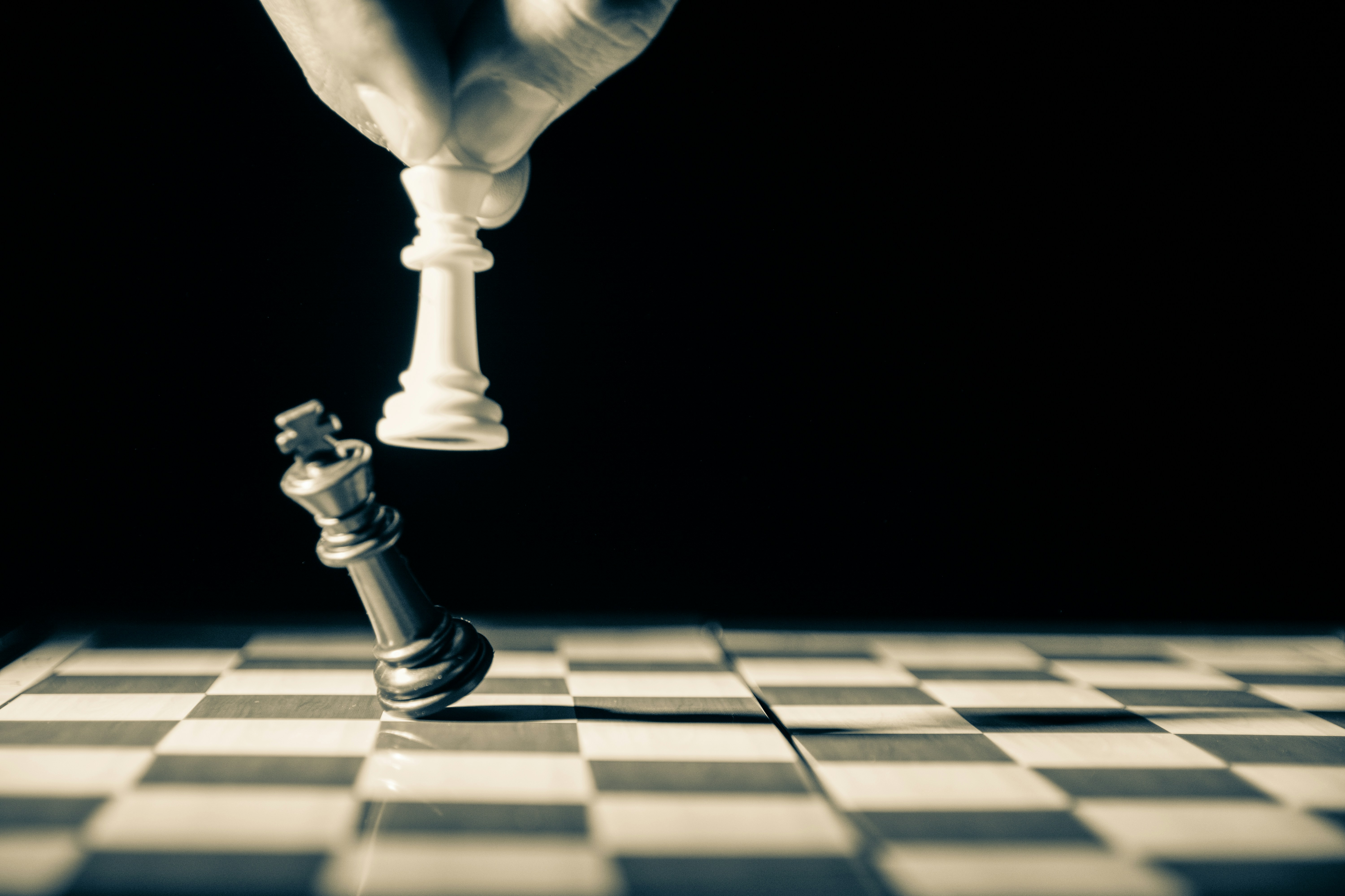 black and white image of chess board